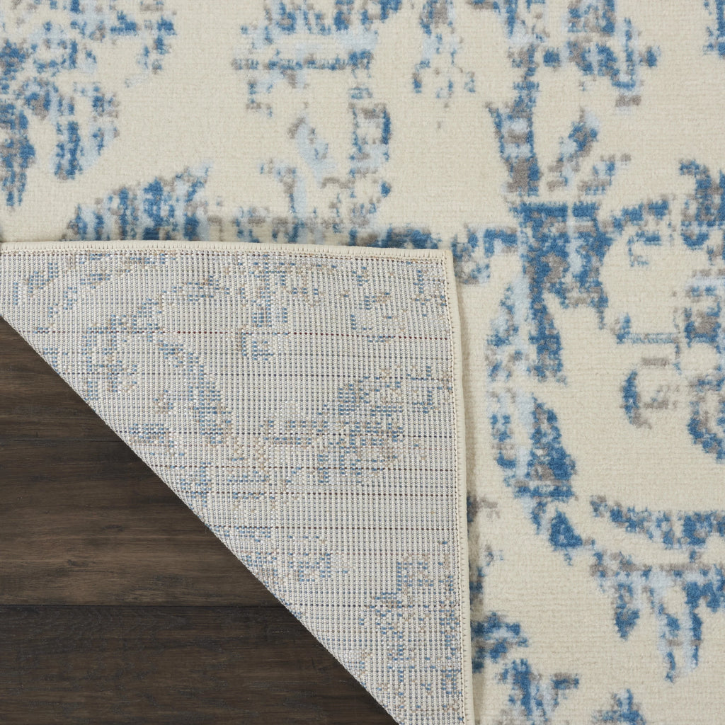 Ivory/Blue Damask Area Rug N6289