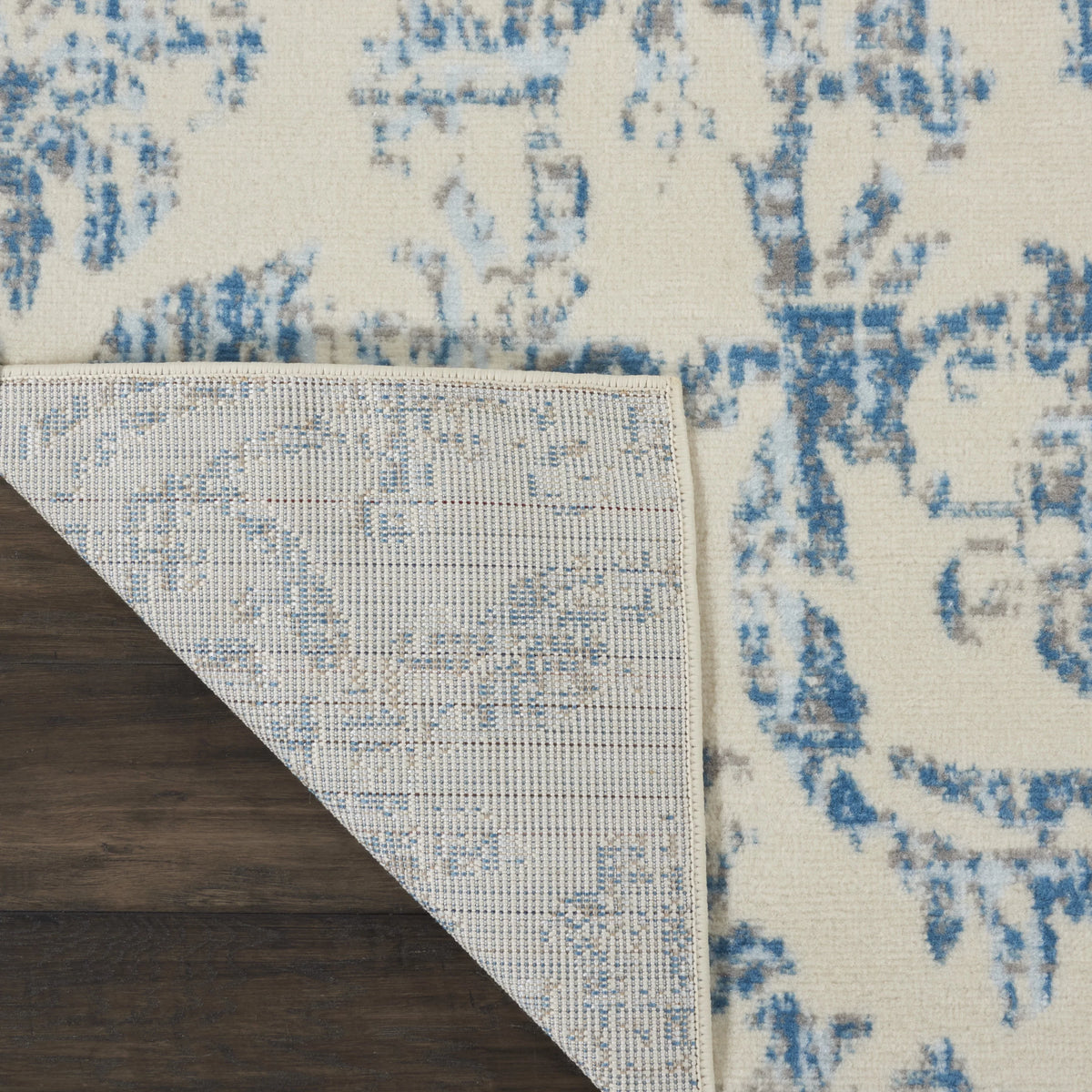 Ivory/Blue Damask Area Rug N6289