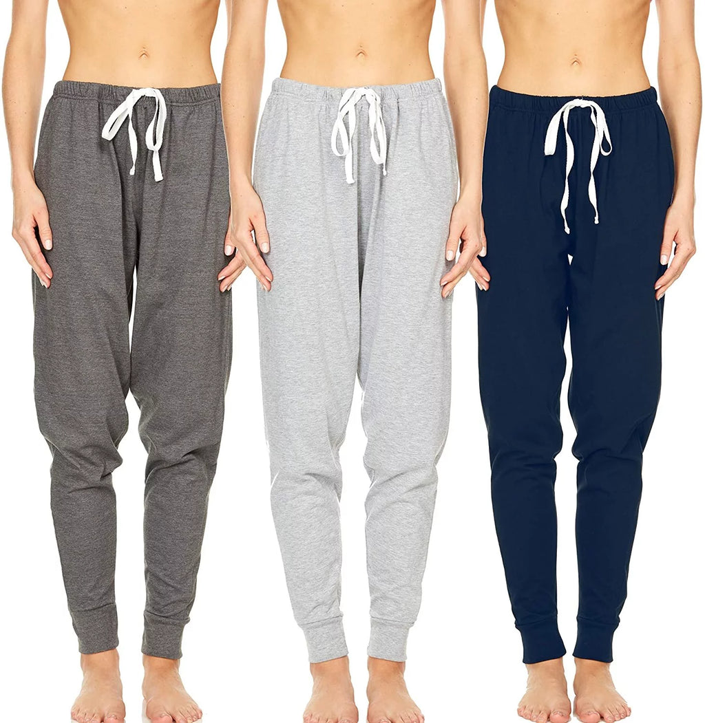 3 Pack Women's 100% Cotton Jersey Lounge Pajama Jogger Pants X3869