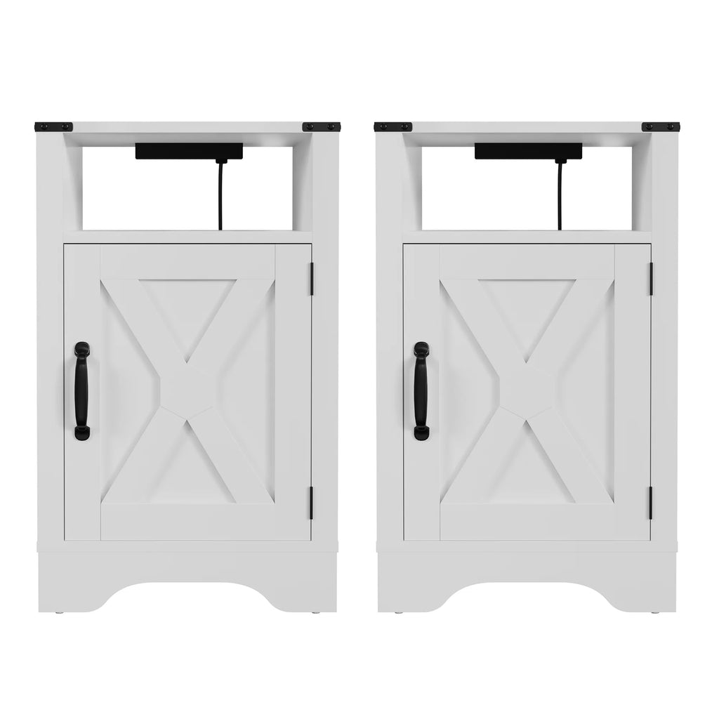 White Farmhouse Nightstand Side Table (2 Sets) I49956