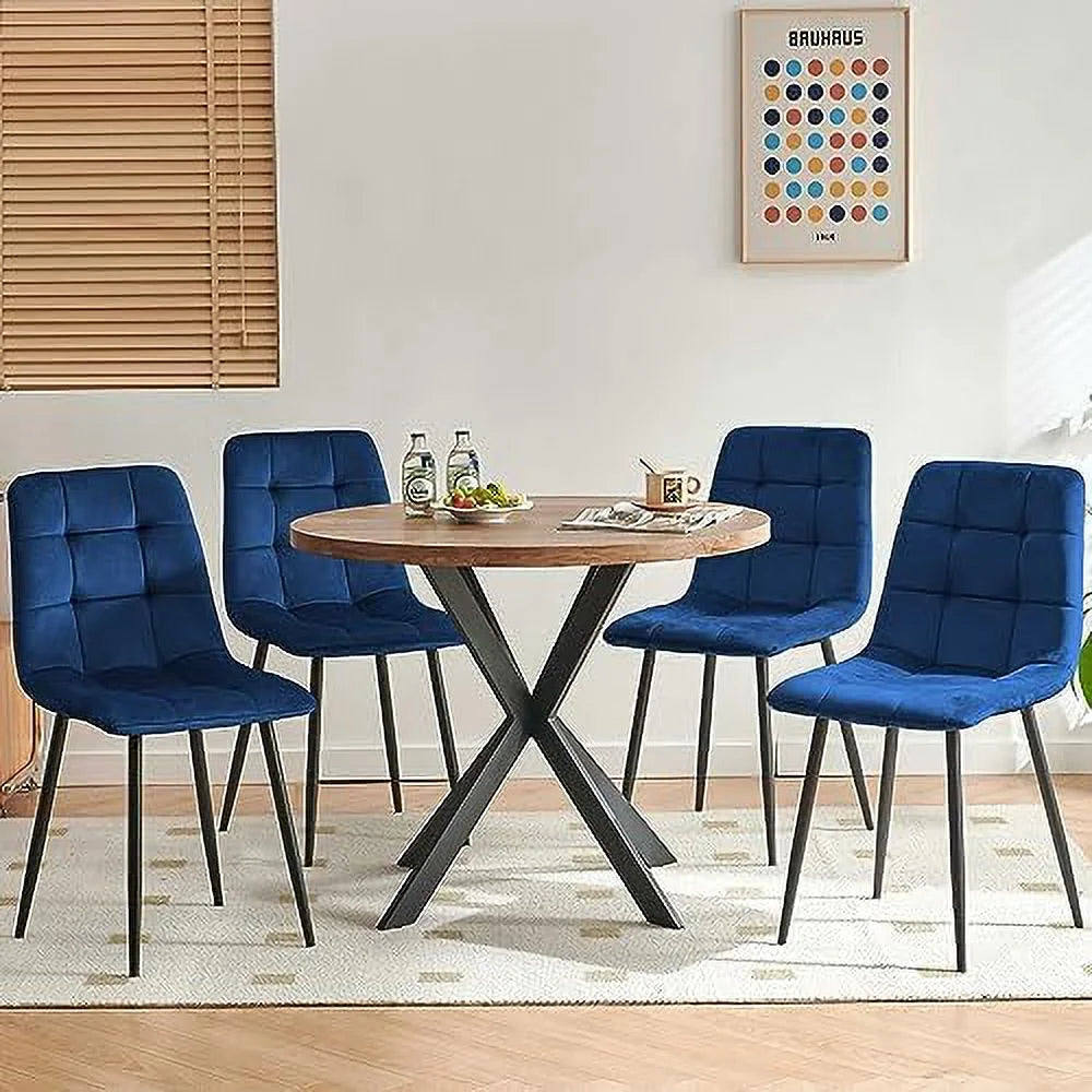 Velvet Biscuit Tufted Chairs Set of 4 with Metal Legs X277