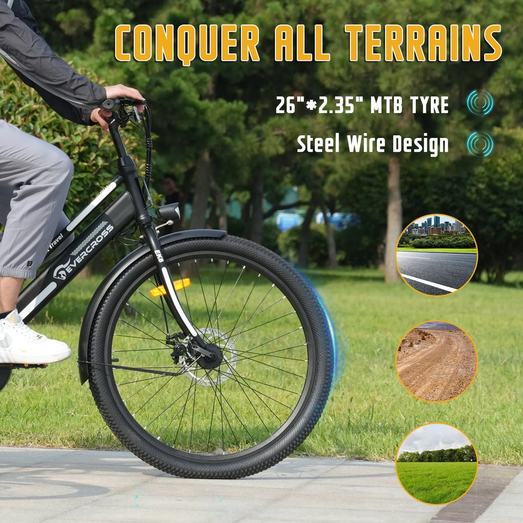 Electric Bike 26 500W Motor Mountain Bike 36V Removable Battery White N605