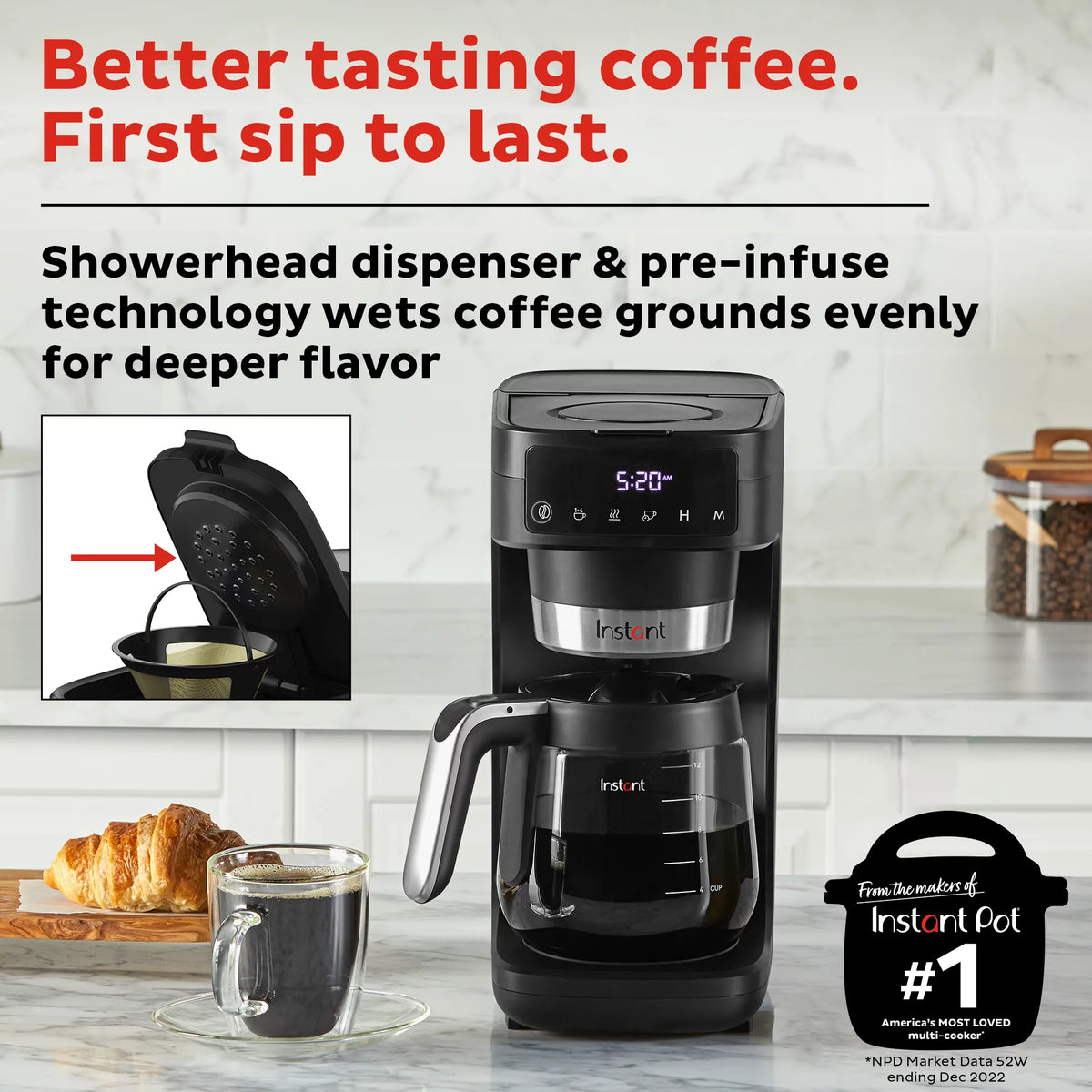 12 Cup Drip Coffee Maker with Warming Plate, Black D326902