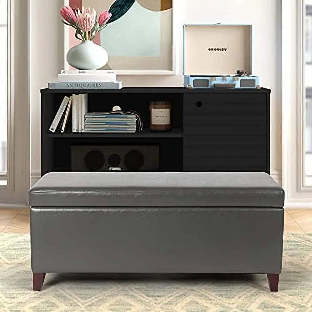 31.5" Light Blue Linen Tufted Ottoman Bench V89302