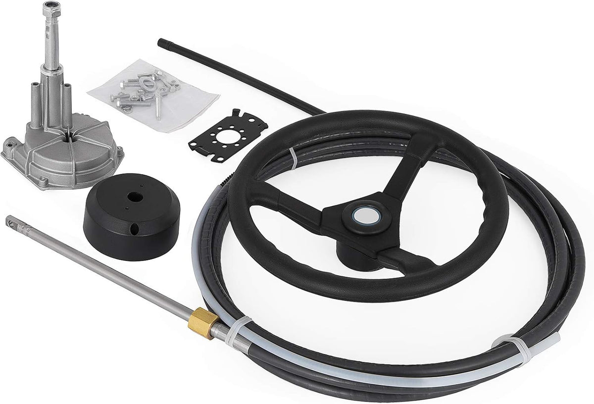 12' Mechanical Rotary Boat Steering Cable with 13 Inch Wheel B1622