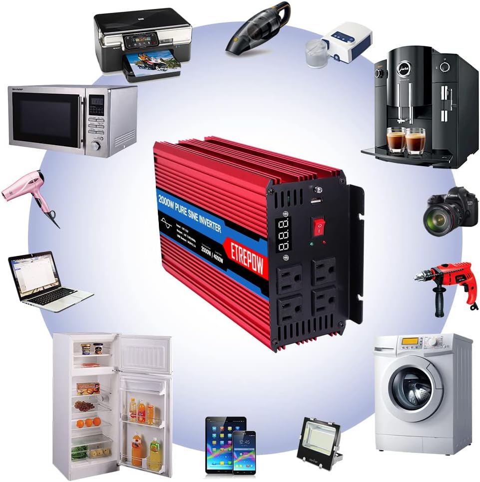 2000 Watt Pure Sine Wave Power Inverter 12V DC to 110V AC Q1610