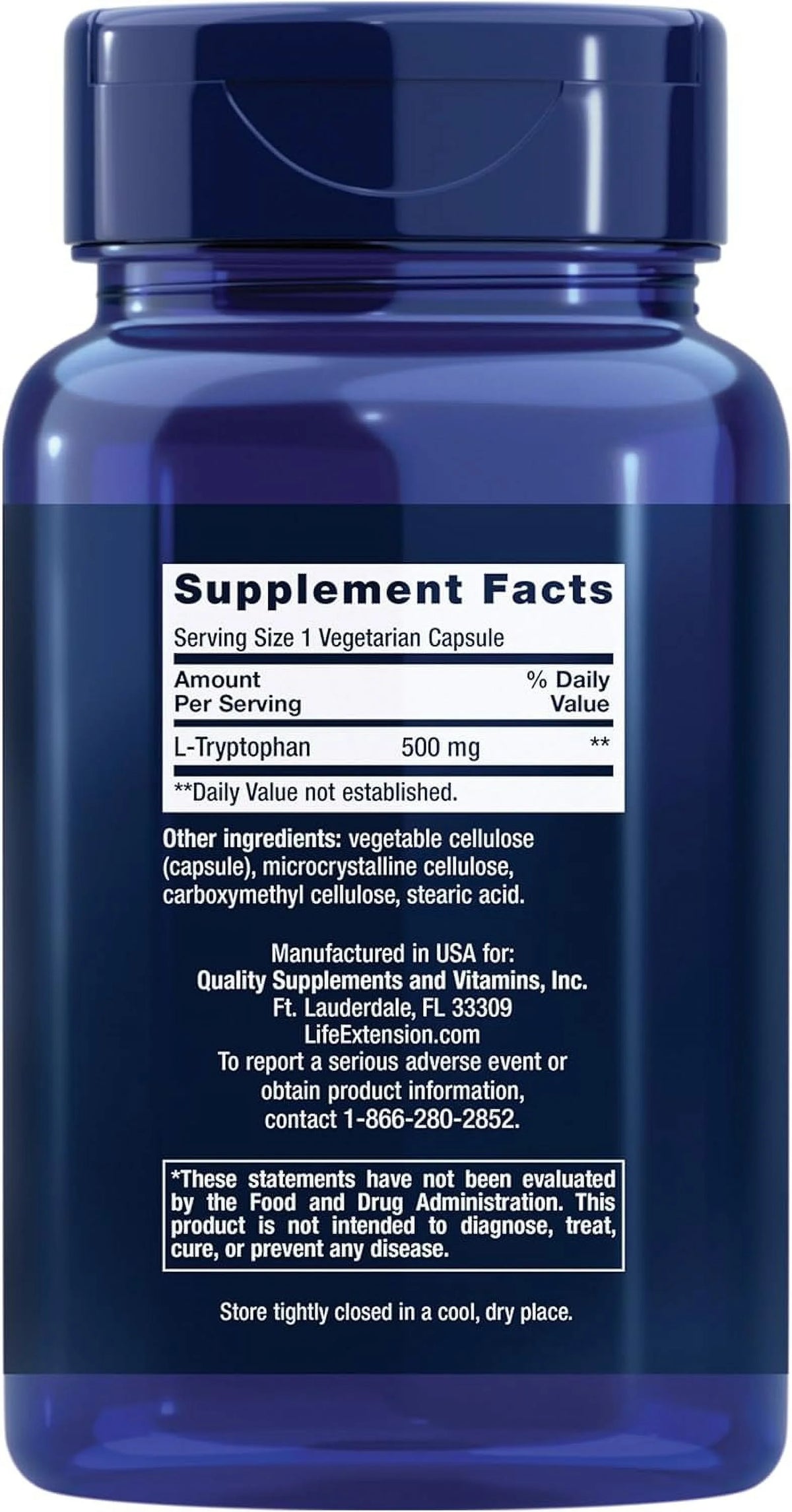 L-Tryptophan 500 mg Supplement 90 Capsules O47549