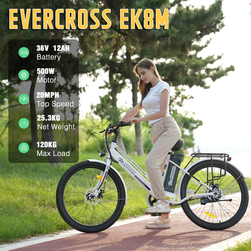 Electric Bike 26 500W Motor Mountain Bike 36V Removable Battery White N605