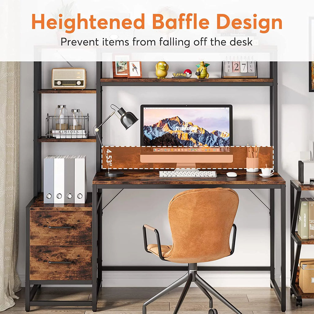 55 Inch Computer Desk with 2 Drawers and Storage Shelves T71411