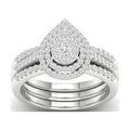 5/8Ct TDW Diamond S925 Sterling Silver Pear Shape Cluster Halo Bridal Set E270