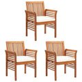 Garden Dining Chairs with Cushions 3 Pcs Solid Acacia Wood W457