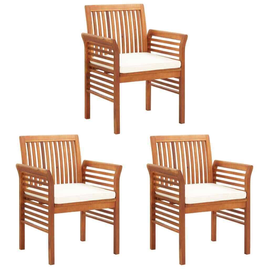 Garden Dining Chairs with Cushions 3 Pcs Solid Acacia Wood W457