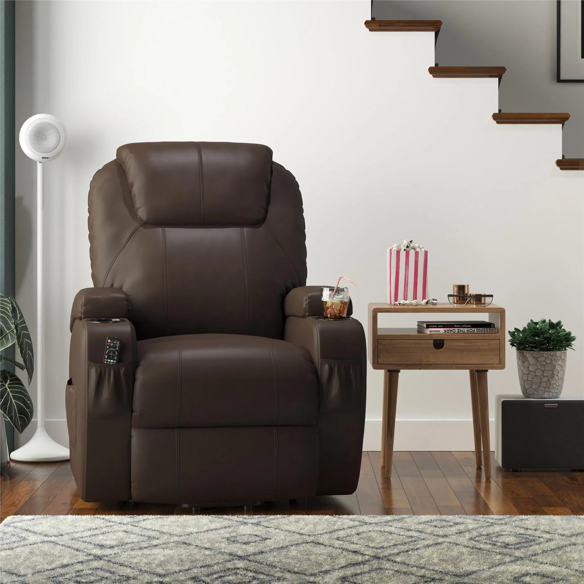 Brown Faux Leather Power Lift Recliner Y888