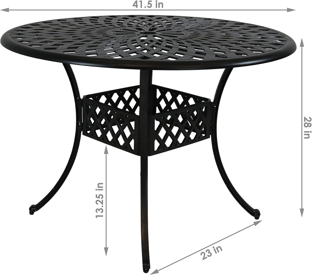 Round Cast Aluminum Patio Dining Table with Umbrella Hole S462519