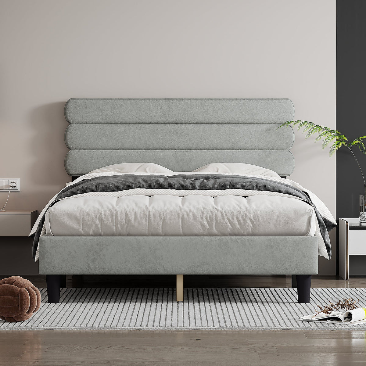 Full Size Bed Frame Light Gray P390692
