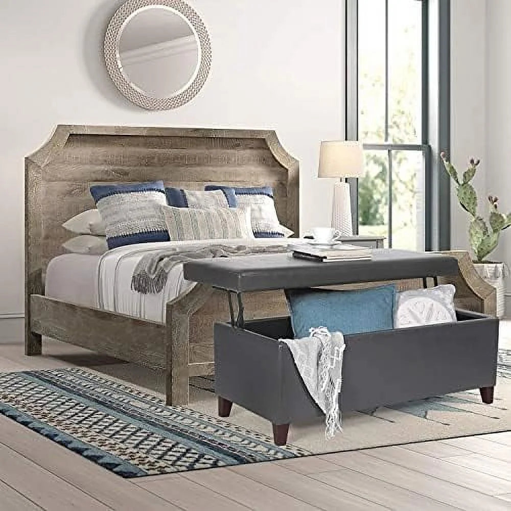 31.5" Light Blue Linen Tufted Ottoman Bench V89302