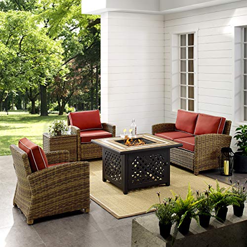 5-Piece Wicker Outdoor Loveseat Patio Furniture Set with Fire Pit Table N7140
