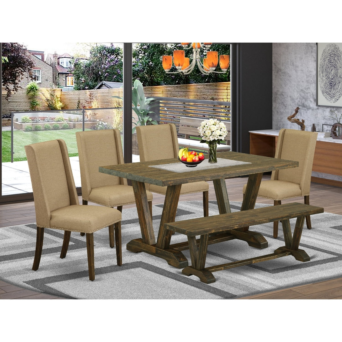 6-Piece Dining Table Set with Bench W376318