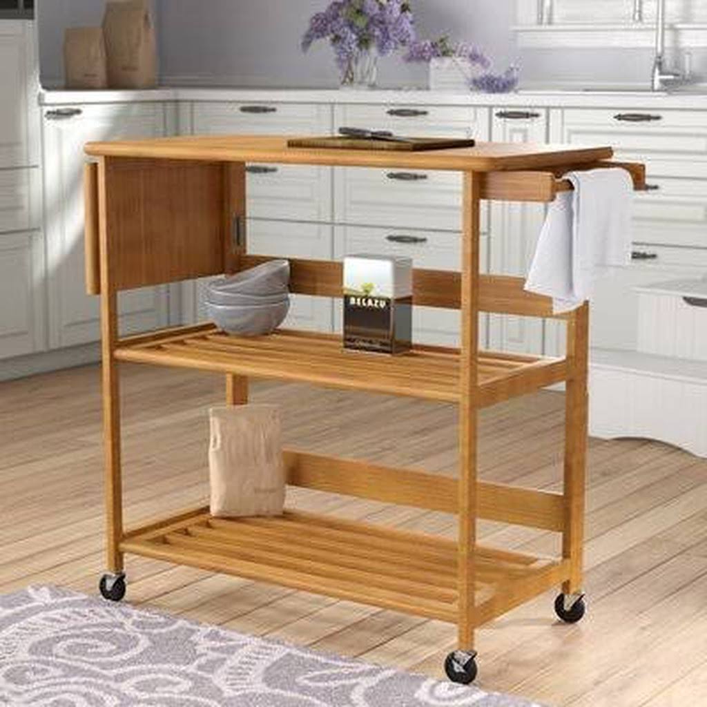 Black Kitchen Island with Wood Top U548