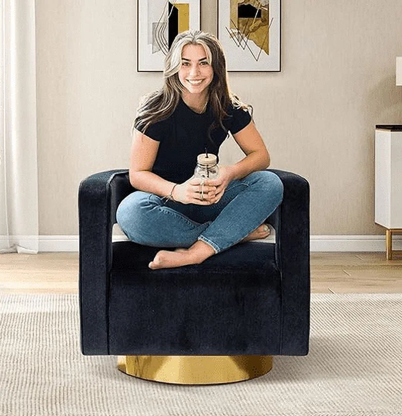Black Velvet Swivel Barrel Chair Set of 2 S51301