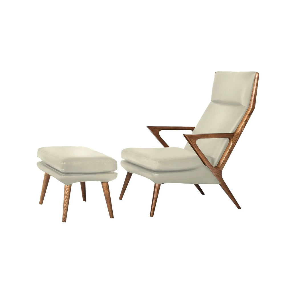 Beige Vegan Faux Leather Lounge Chair and Ottoman D8202
