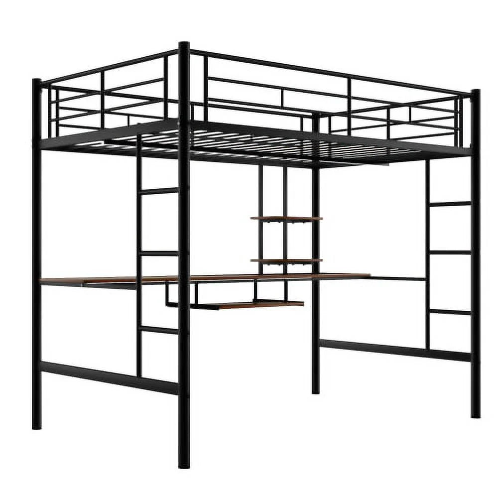 Full Black Loft Bed with Desk and Shelf E203