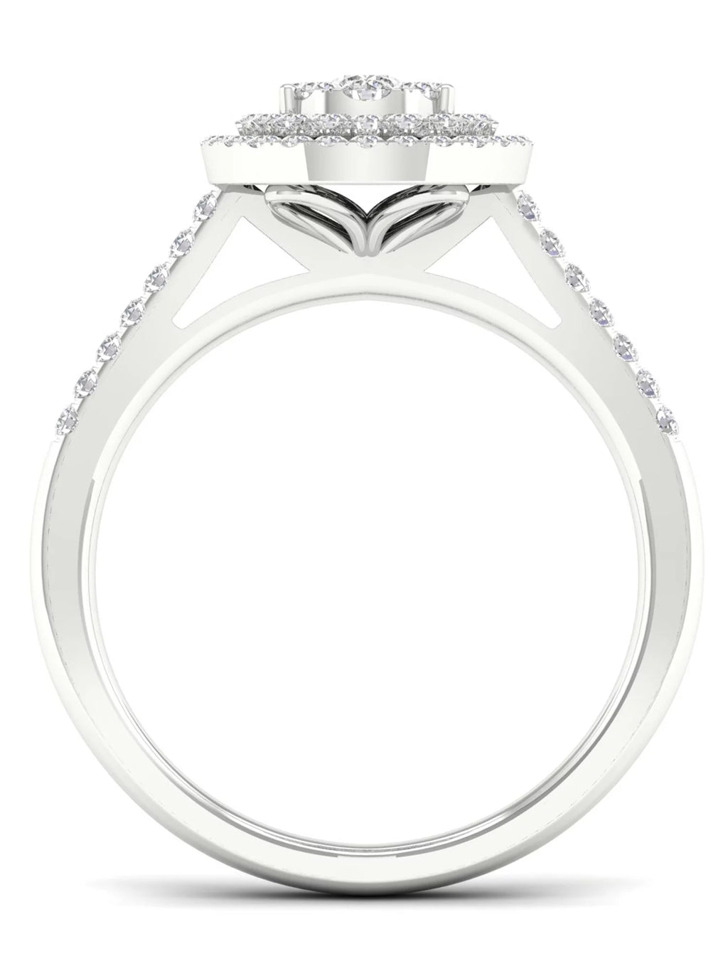 5/8Ct TDW Diamond S925 Sterling Silver Pear Shape Cluster Halo Bridal Set E270