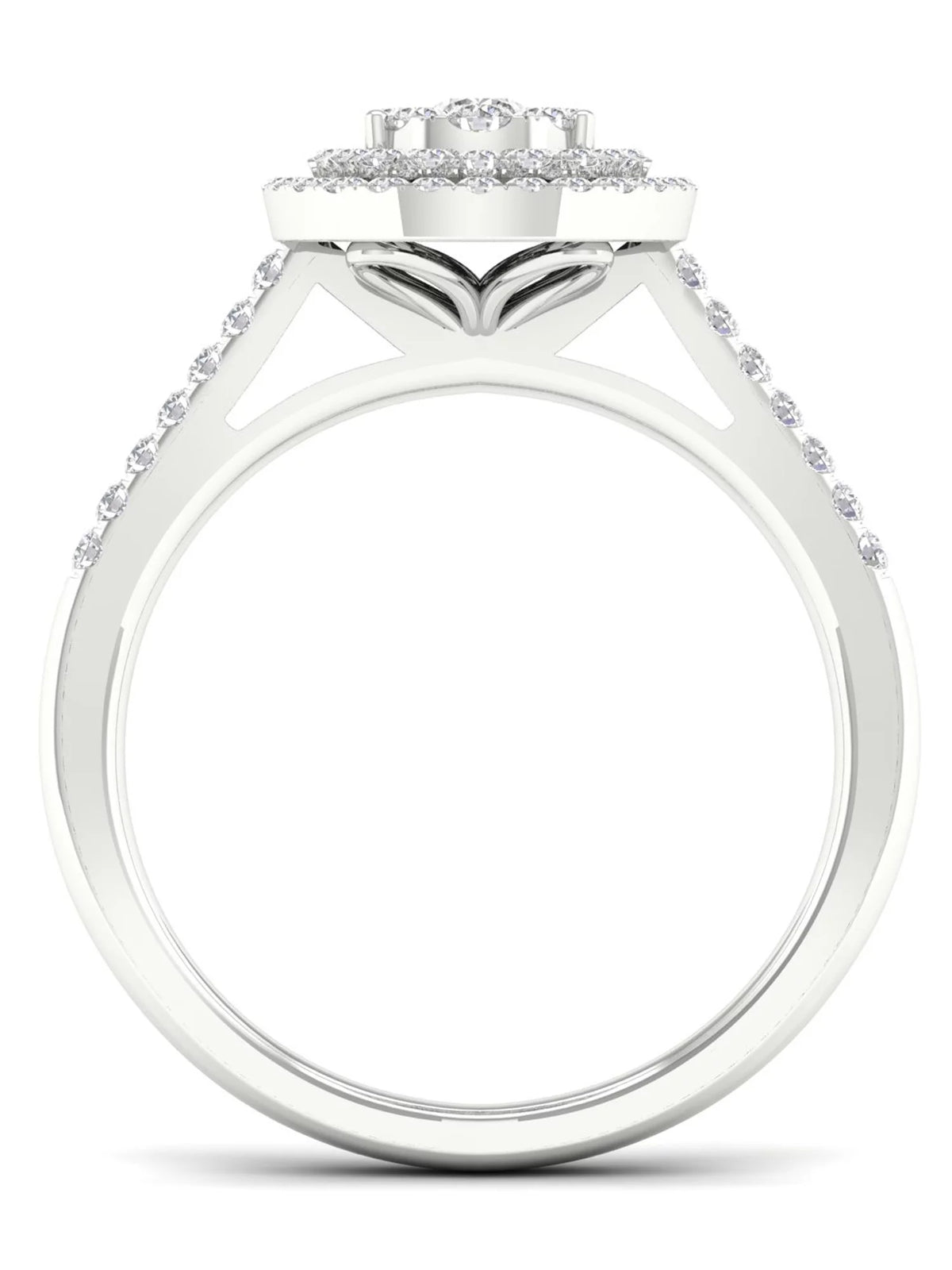 5/8Ct TDW Diamond S925 Sterling Silver Pear Shape Cluster Halo Bridal Set E270