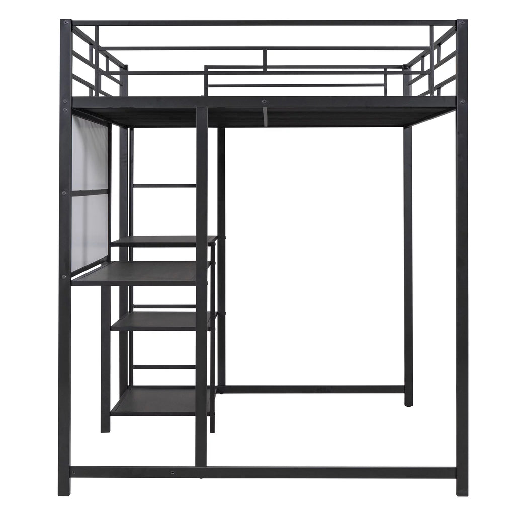 Full Size Black Metal Loft Bed with Desk and Whiteboard C523848