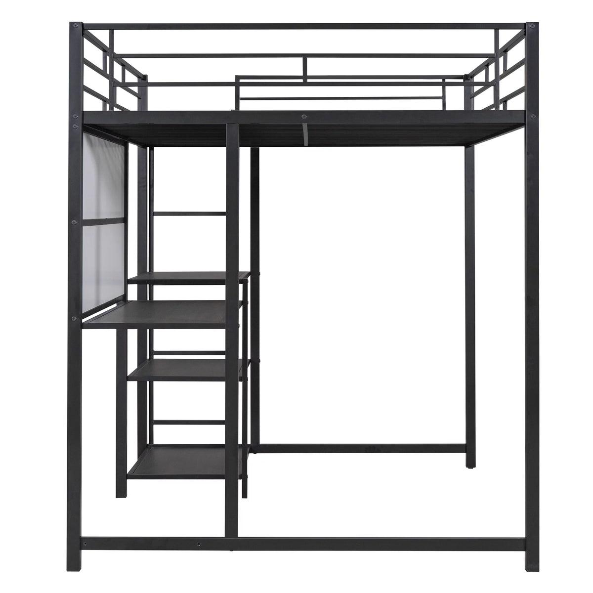 Full Size Black Metal Loft Bed with Desk and Whiteboard C523848