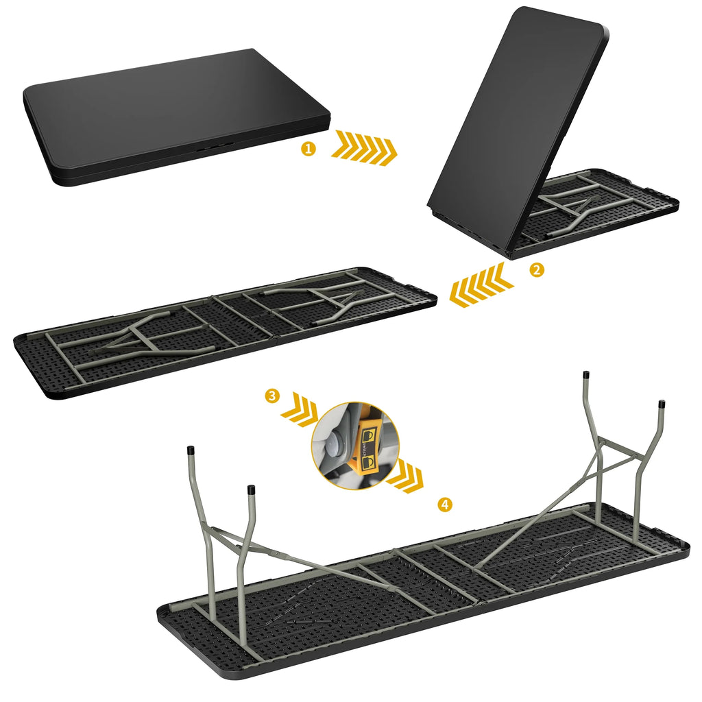 8FT Heavy Duty Folding Table with Carrying Handle, Black T62788