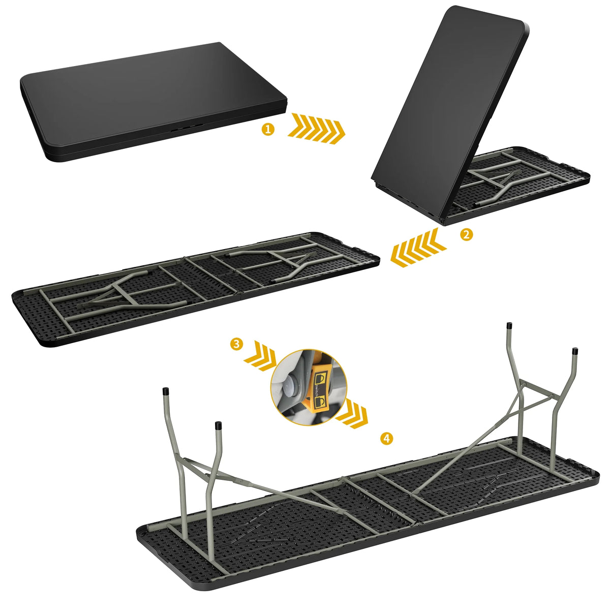 8FT Heavy Duty Folding Table with Carrying Handle, Black T62788