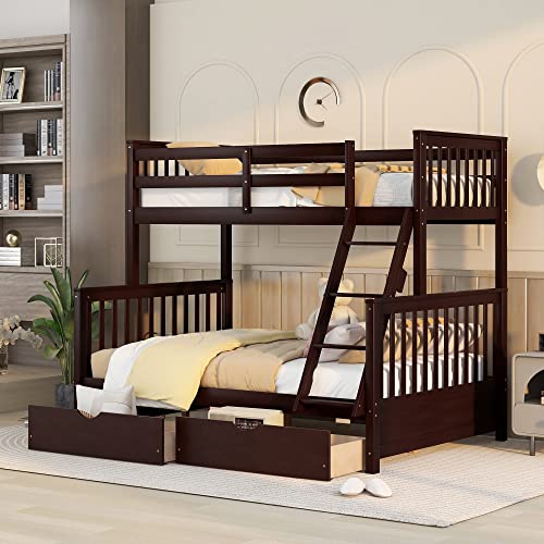 Wood Bunk Bed with Drawers, Twin Over Twin Size, Grey K99190