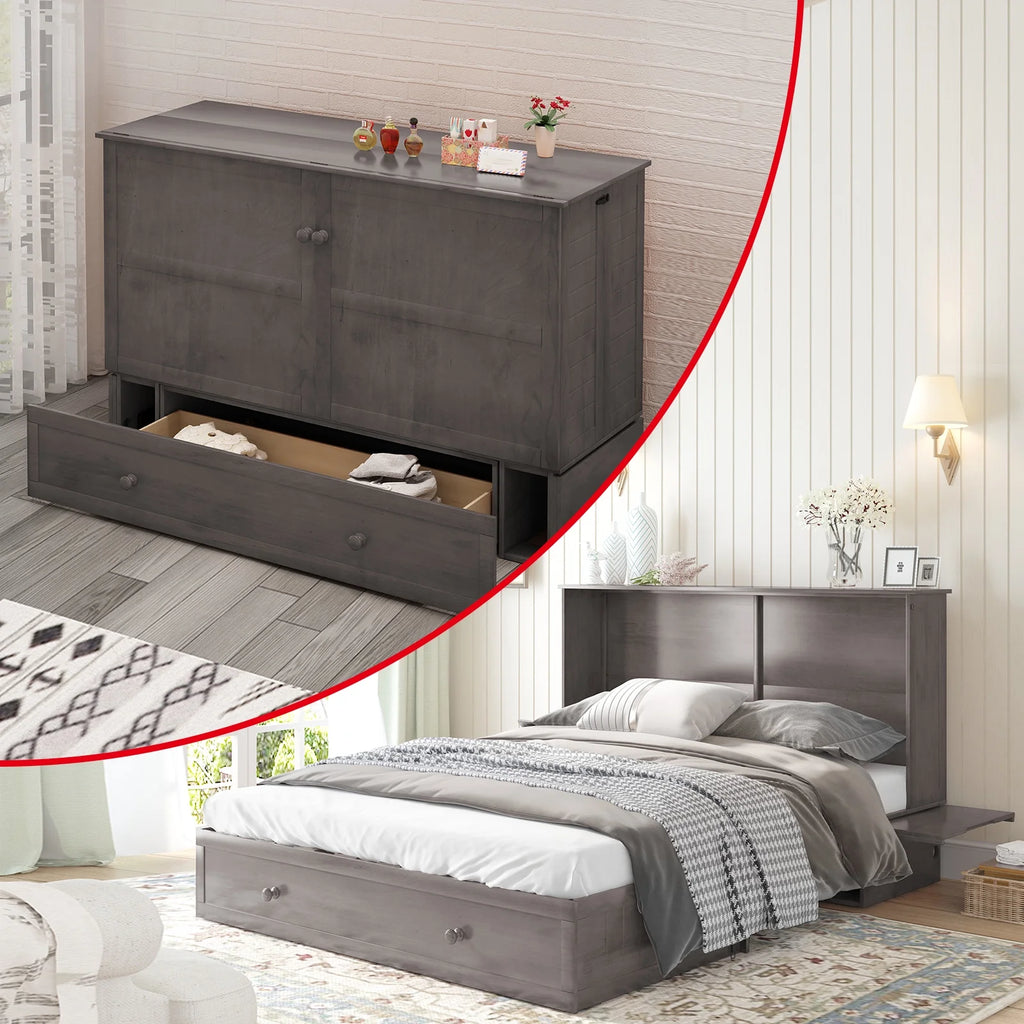 Queen Size Murphy Bed Chest with Foam Mattress F55605