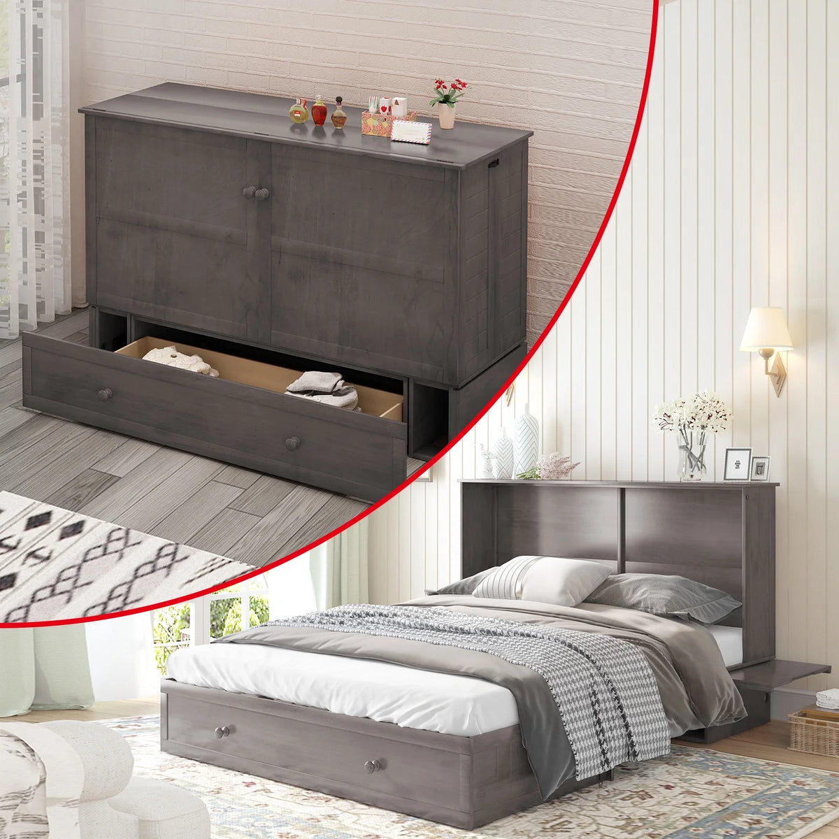 Queen Size Murphy Bed Chest with Foam Mattress F55605