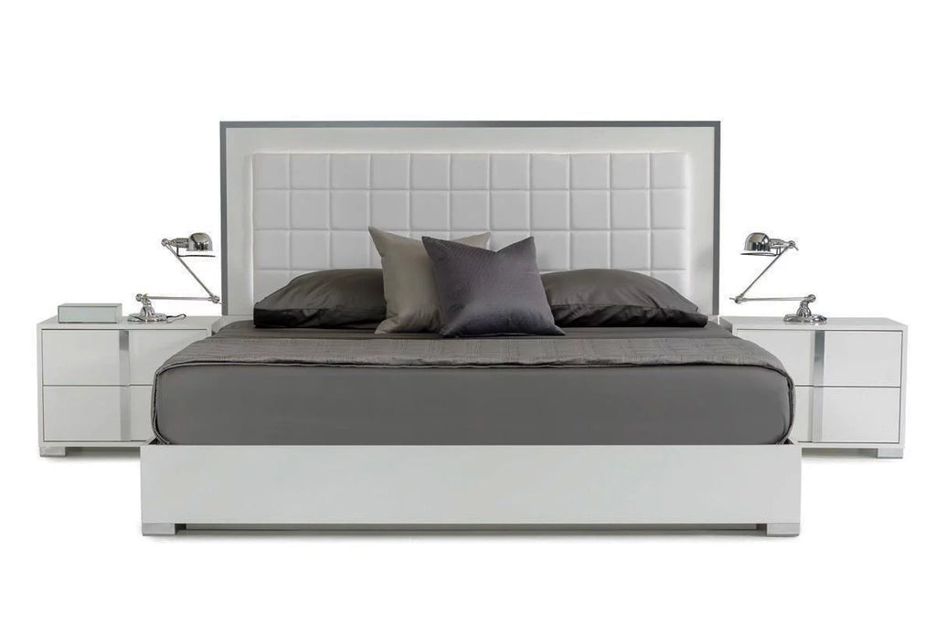 White Glossy Finish King Platform Bed X570