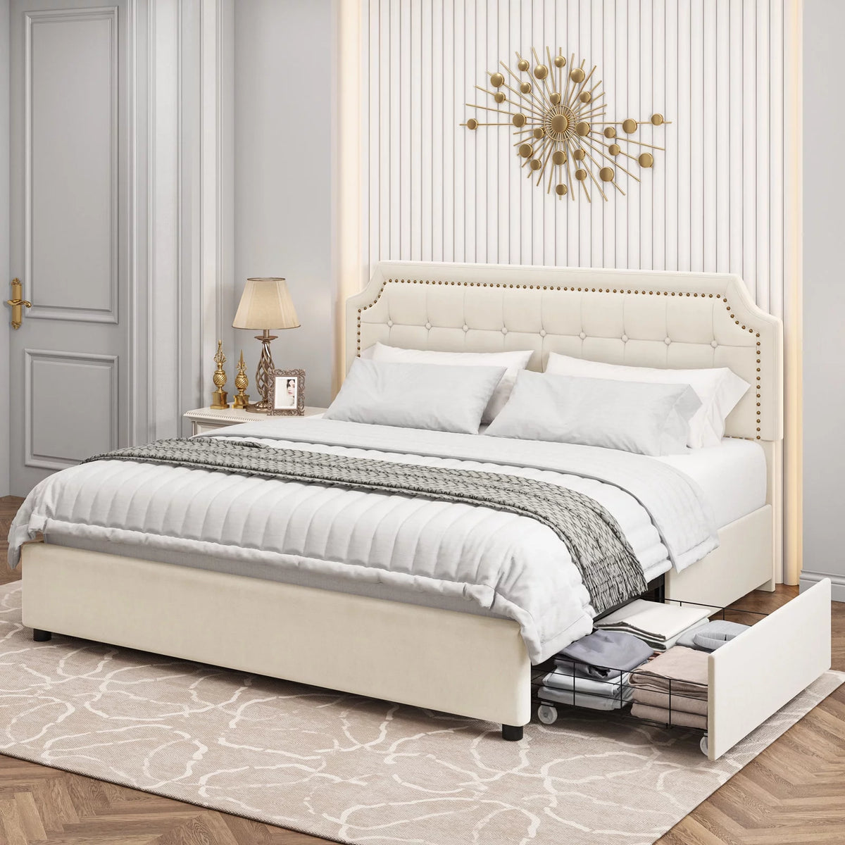 Queen Size 4 Drawer Black PU Leather Platform Bed Q263