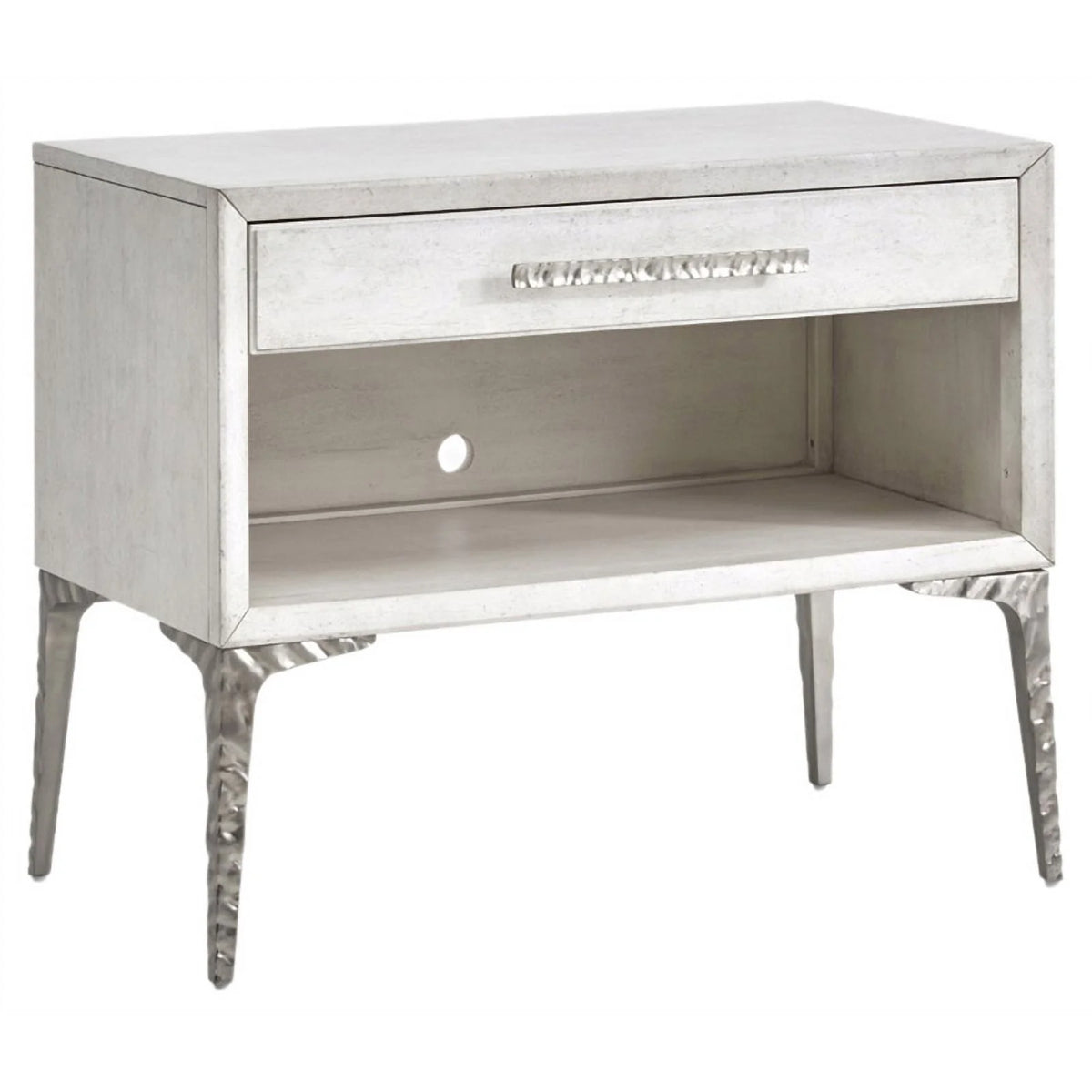 White 1-Drawer Solid Wood Metal Accent Nightstand I9959