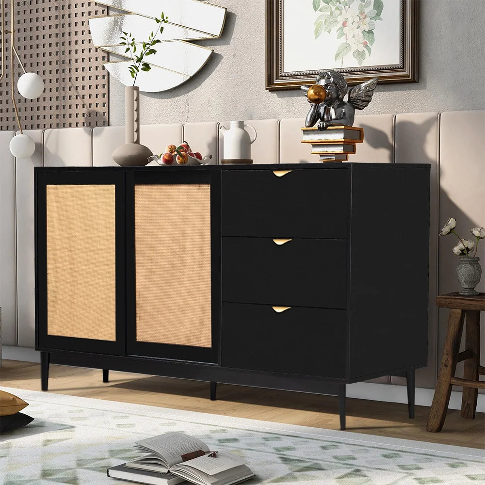 Black 3 Drawer Rattan Accent Cabinet I34480