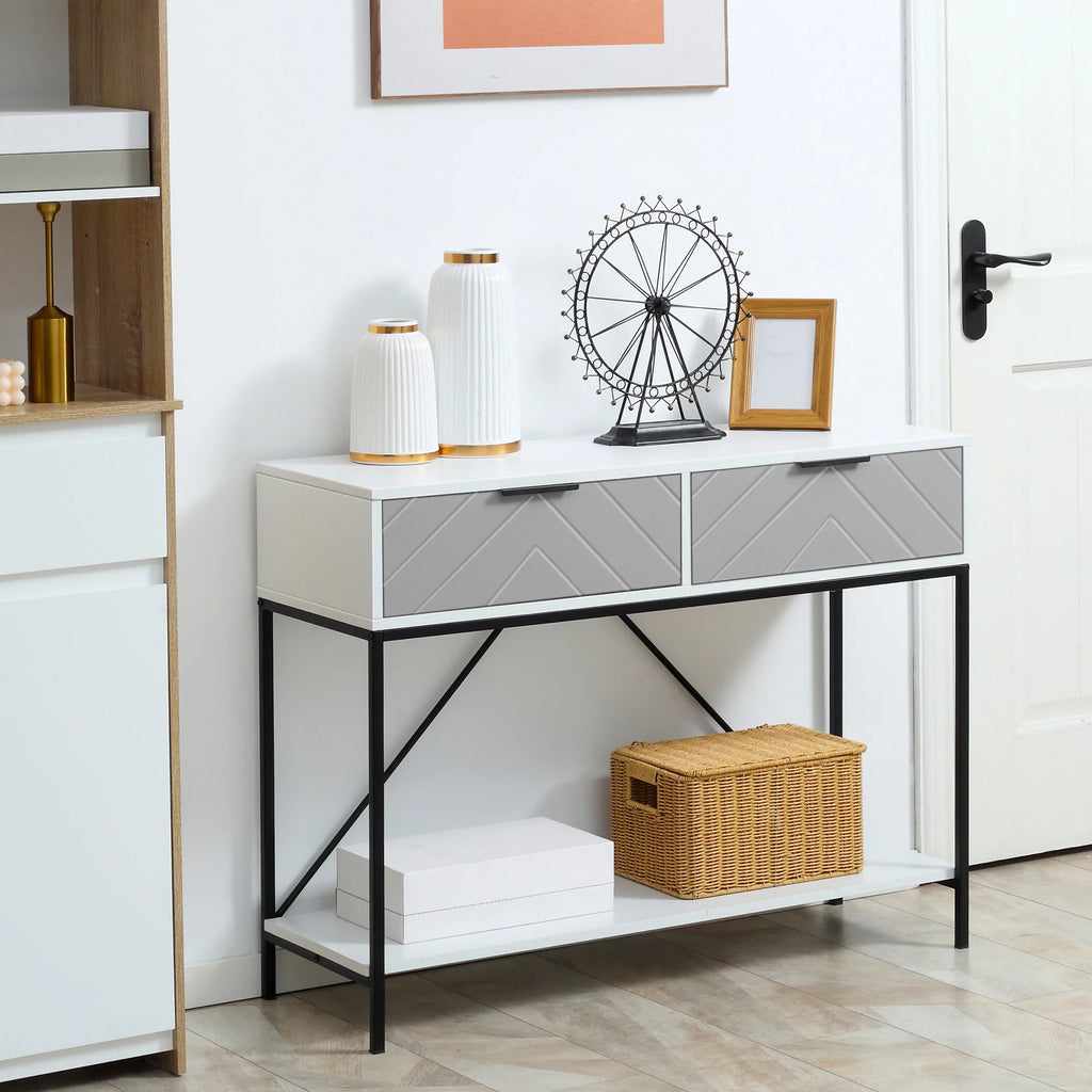 White Console Table with 2 Drawers and Open Shelf X811