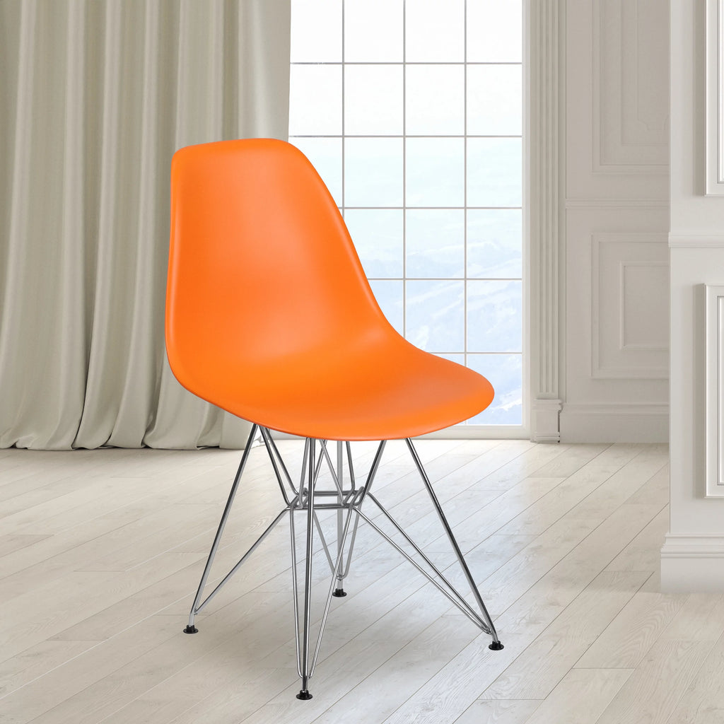 Orange Plastic Chair with Chrome Base E640