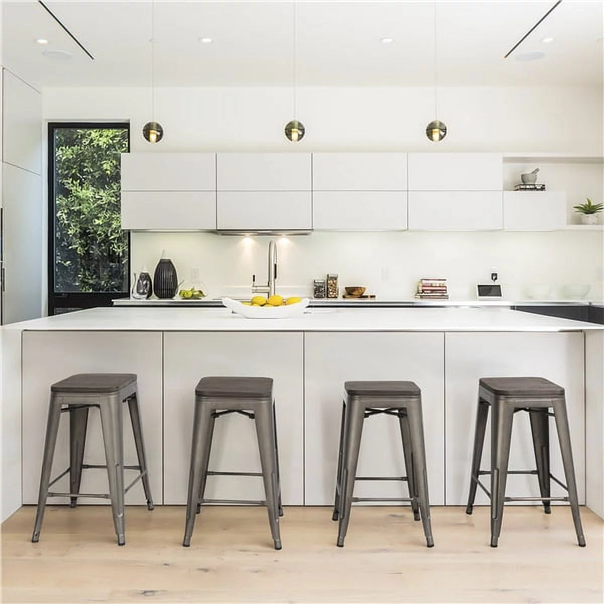 24" Counter Bar Stool with Wooden Seat N6125
