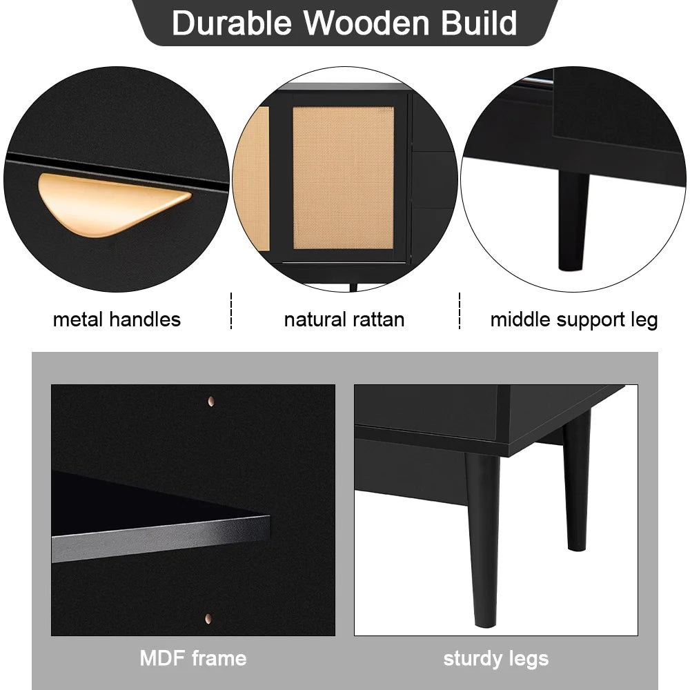 Black 3 Drawer Rattan Accent Cabinet I34480