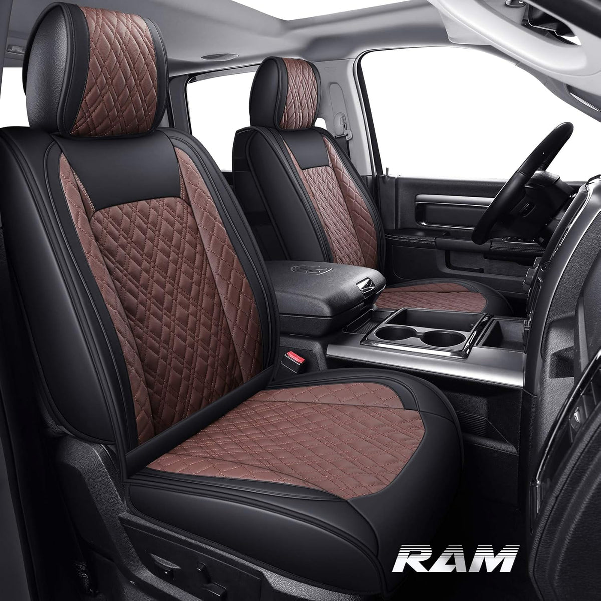Black-Brown 2 Pc Front Car Seat Covers C5498