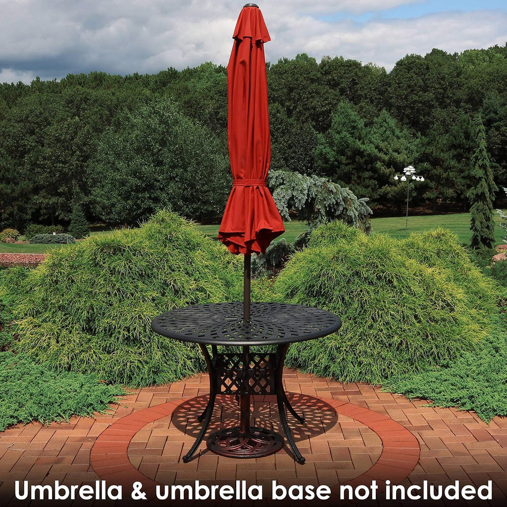 Round Cast Aluminum Patio Dining Table with Umbrella Hole S462519