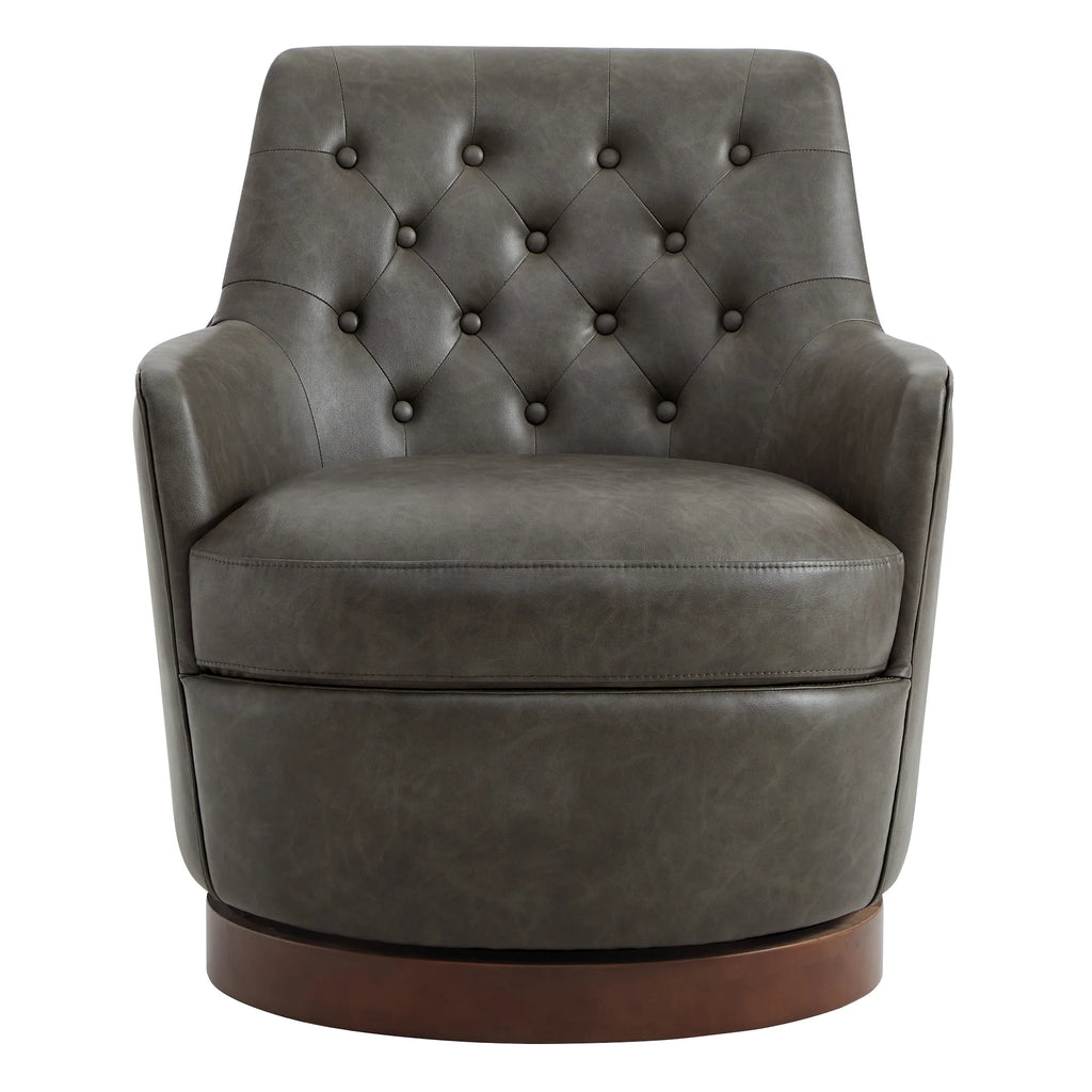 Dark Gray Faux Leather Swivel Barrel Accent Chair B264484