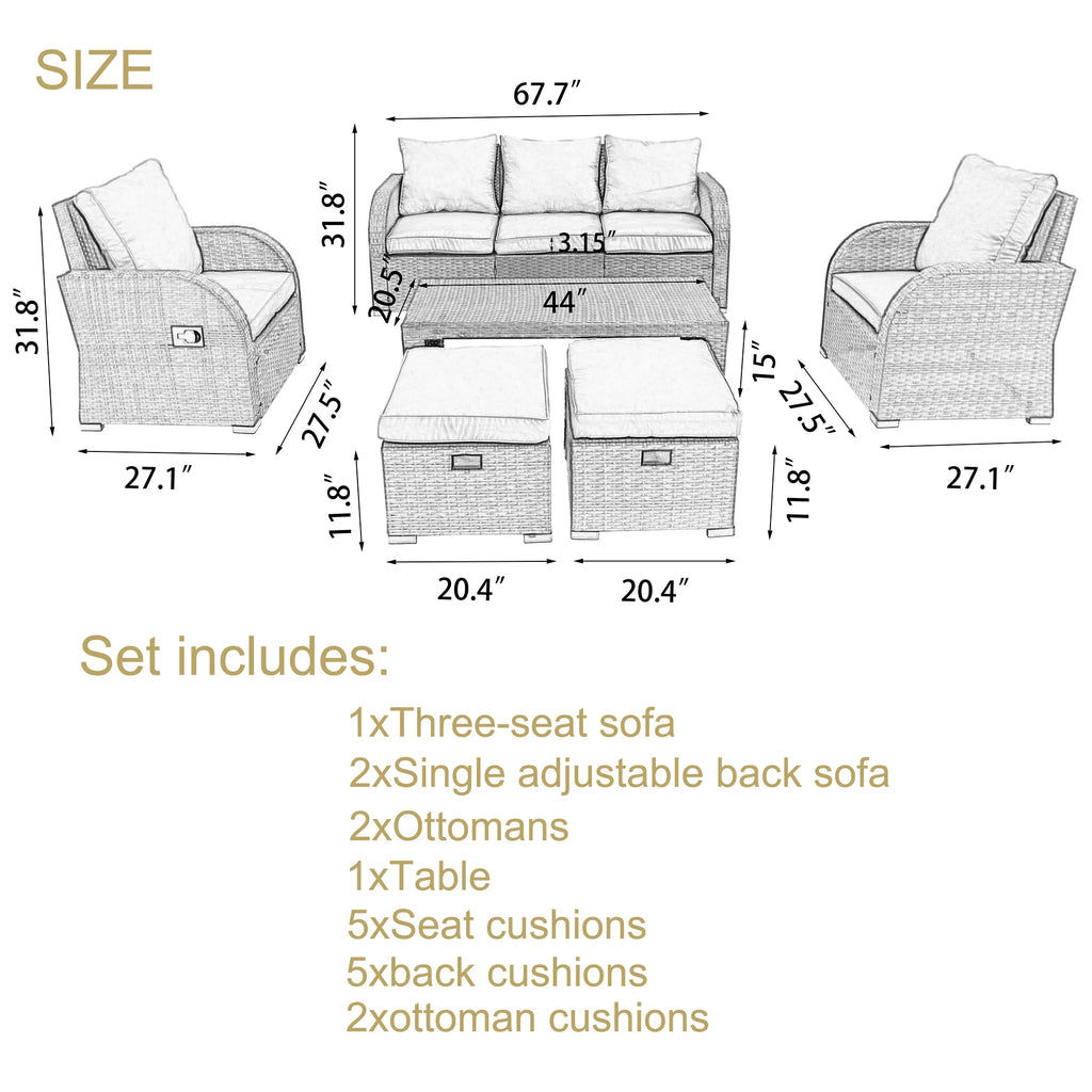 6 Piece Rattan Outdoor Sectional Seating Group with Cushions N384