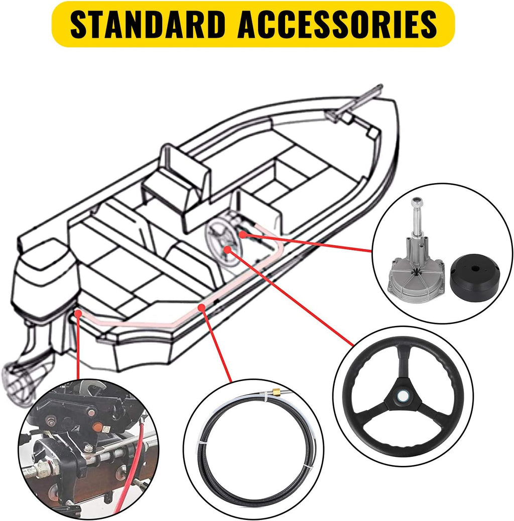12' Mechanical Rotary Boat Steering Cable with 13 Inch Wheel B1622