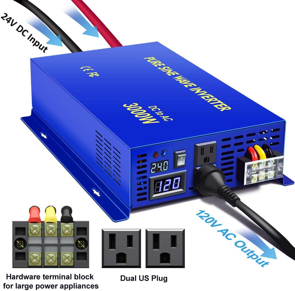Pure Sine Wave Power Inverter 3000W 6000W Peak DC 24V to AC 110V 120V M7036