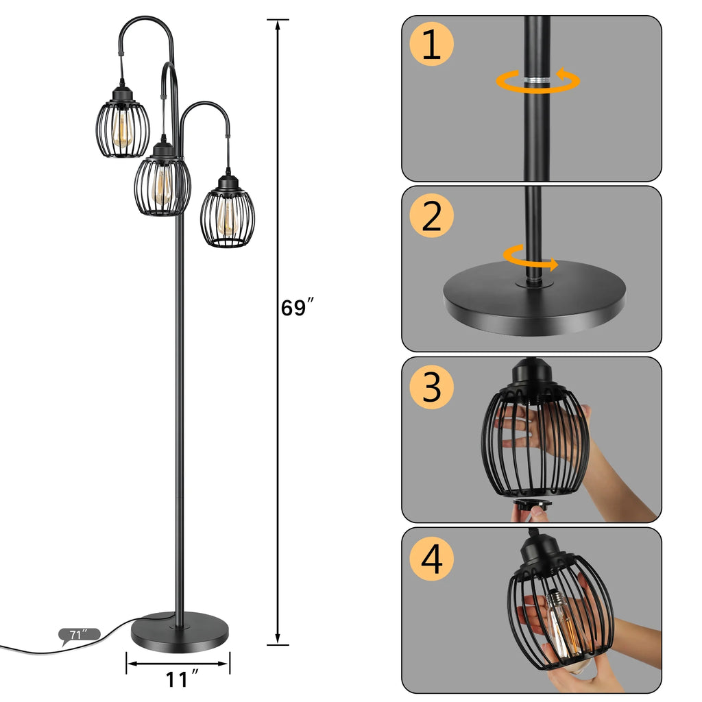 69'' Dimmable 3 Light Black Floor Lamp I930